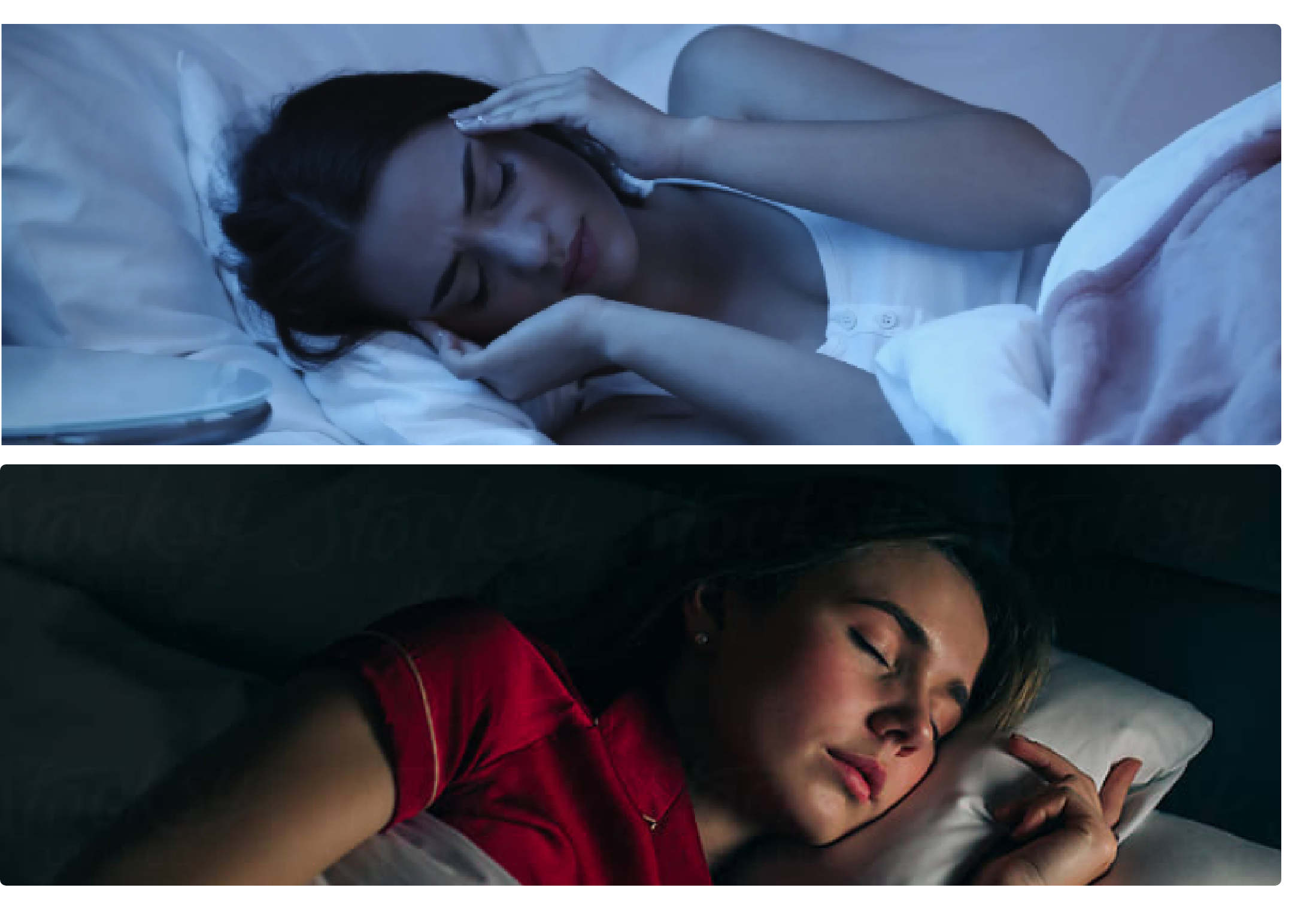Woman with disturbed sleep vs. woman sleeping soundly